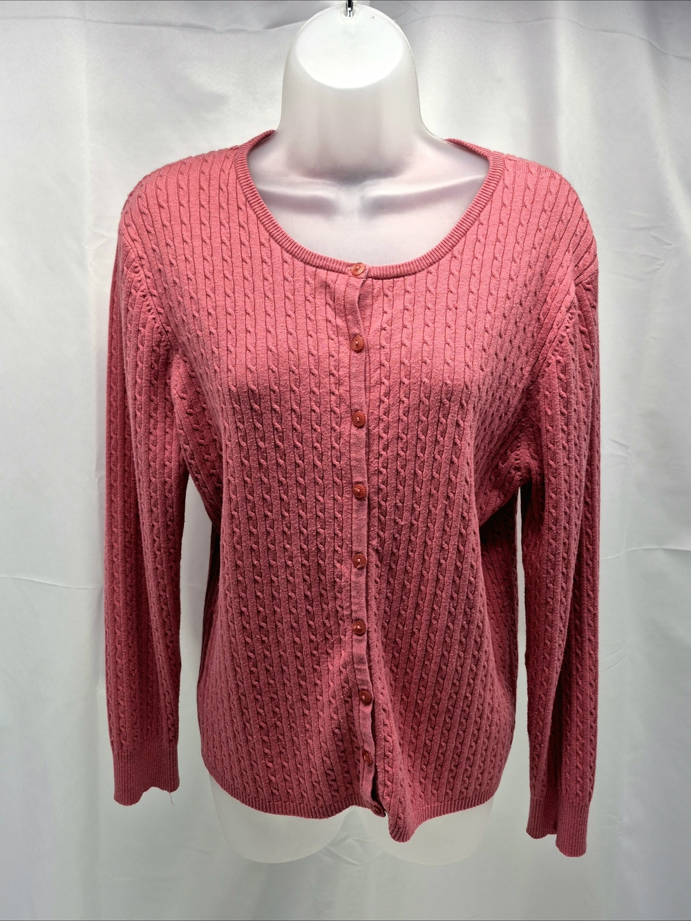 VTG Peck & Peck Fuchsia Silk Cotton Cashmere Blend Cable Knit Cardigan XL